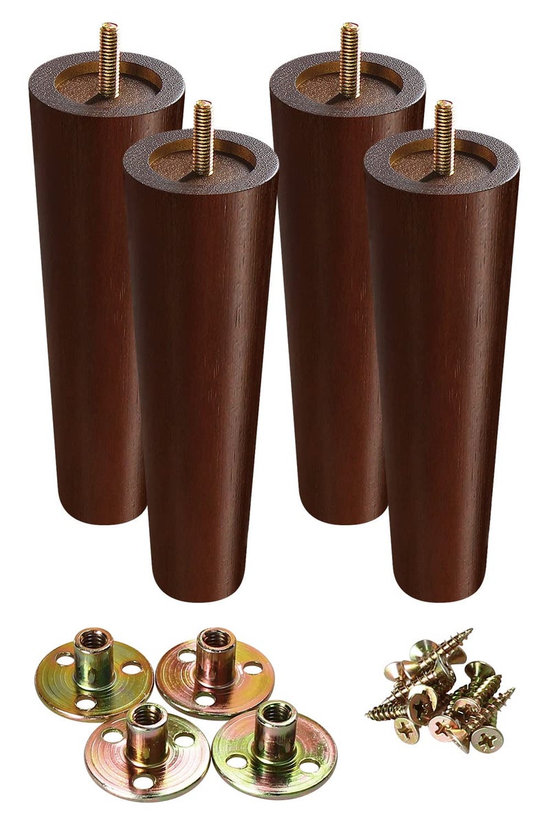 GOSCHE 8 Inch Wood Furniture Legs Sofa Legs Set of 4, Brown Wooden Furniture Feet Couch Legs, Mid Century Modern Dresser Replacement Feet for Chair Cabinet Armchair Table Or Home DIY Projects Bun Feet - Image 1